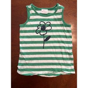 130/8 Hanna Andersson Green Stripe Tank‎ Girl Flower Drawing